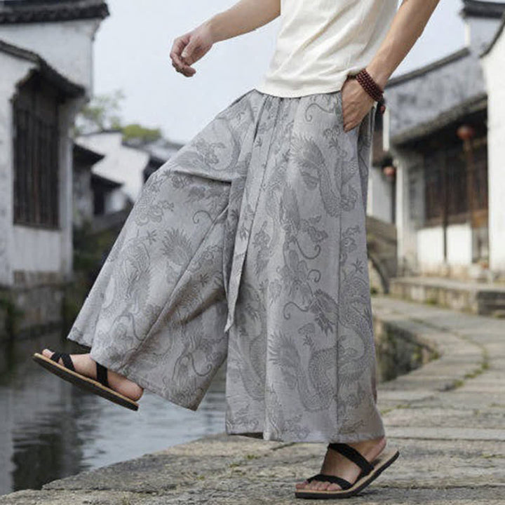 Buddha Stones Sommerliche Freizeithose im Tang-Stil mit Drachenmotiv und Kordelzug, Herrenhose mit weitem Bein - image 32