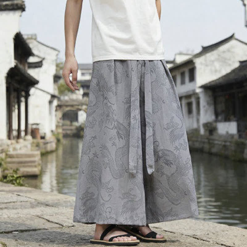 Buddha Stones Sommerliche Freizeithose im Tang-Stil mit Drachenmotiv und Kordelzug, Herrenhose mit weitem Bein - image 29