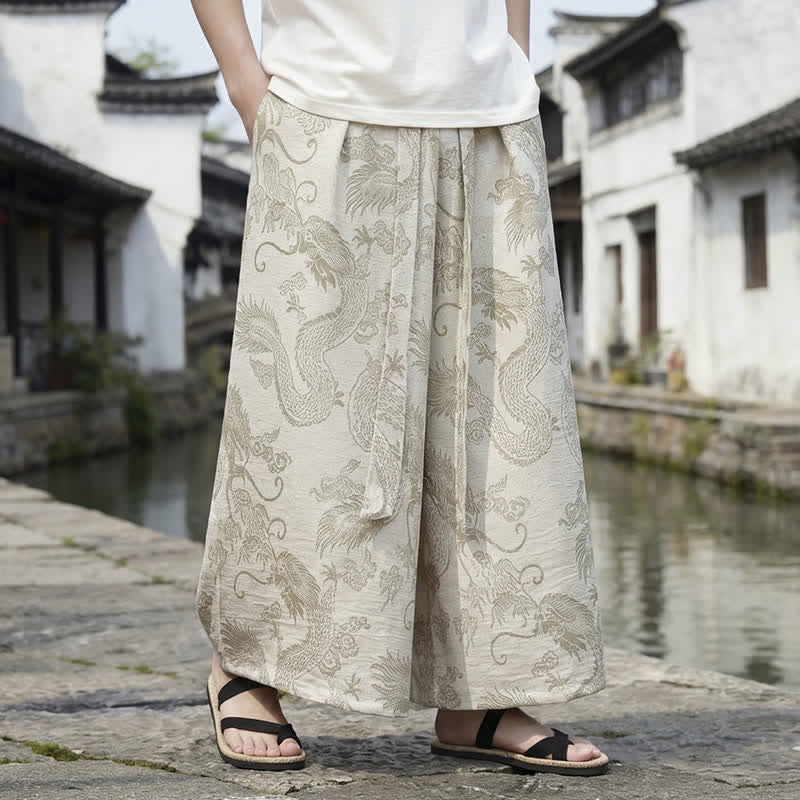Buddha Stones Sommerliche Freizeithose im Tang-Stil mit Drachenmotiv und Kordelzug, Herrenhose mit weitem Bein - image 37