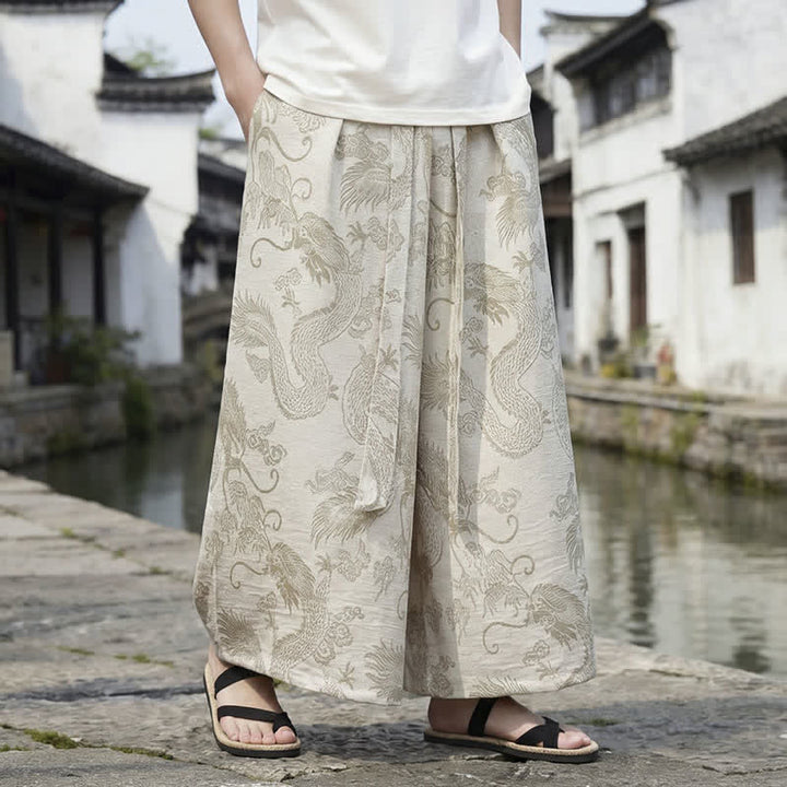 Buddha Stones Sommerliche Freizeithose im Tang-Stil mit Drachenmotiv und Kordelzug, Herrenhose mit weitem Bein - image 37
