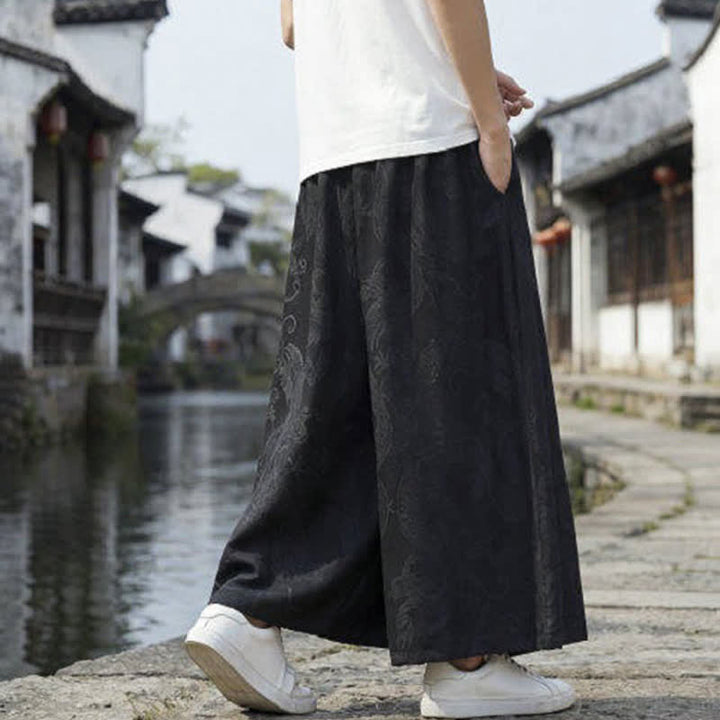 Buddha Stones Sommerliche Freizeithose im Tang-Stil mit Drachenmotiv und Kordelzug, Herrenhose mit weitem Bein - image 13