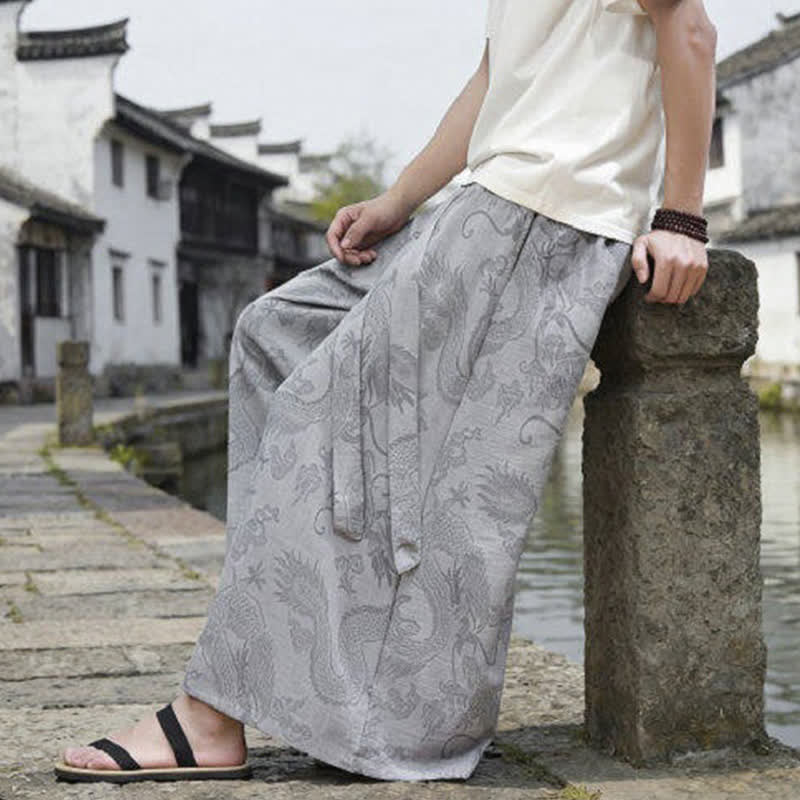 Buddha Stones Sommerliche Freizeithose im Tang-Stil mit Drachenmotiv und Kordelzug, Herrenhose mit weitem Bein - image 31