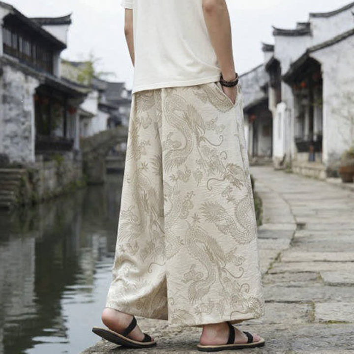 Buddha Stones Sommerliche Freizeithose im Tang-Stil mit Drachenmotiv und Kordelzug, Herrenhose mit weitem Bein - image 42