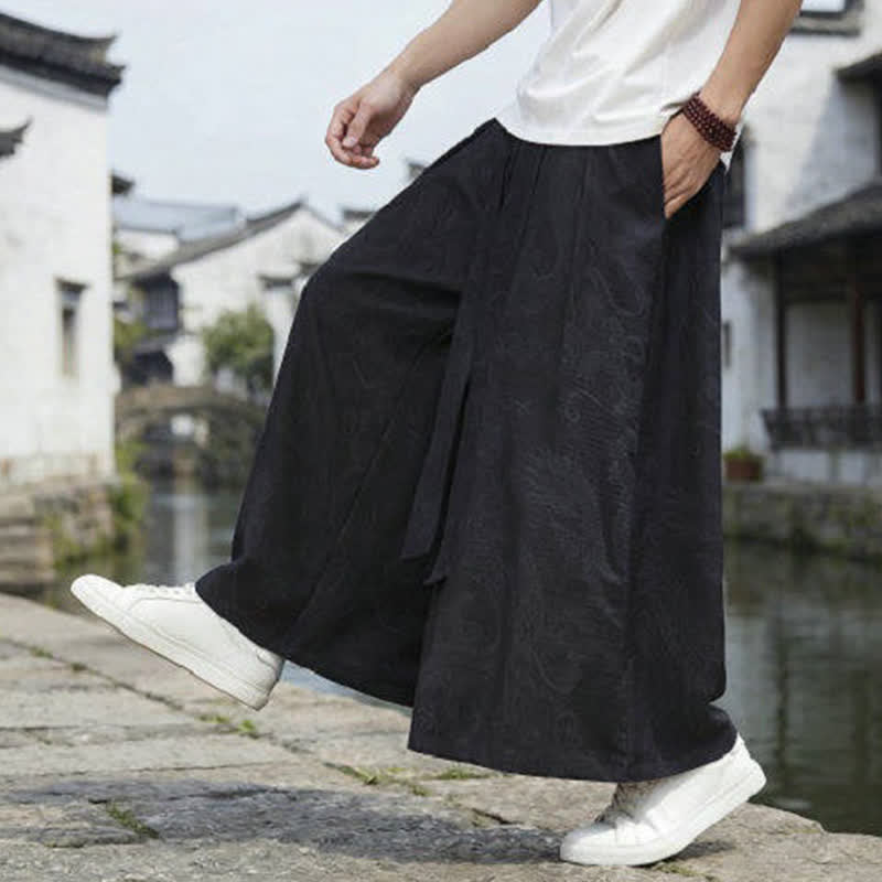 Buddha Stones Sommerliche Freizeithose im Tang-Stil mit Drachenmotiv und Kordelzug, Herrenhose mit weitem Bein - image 15