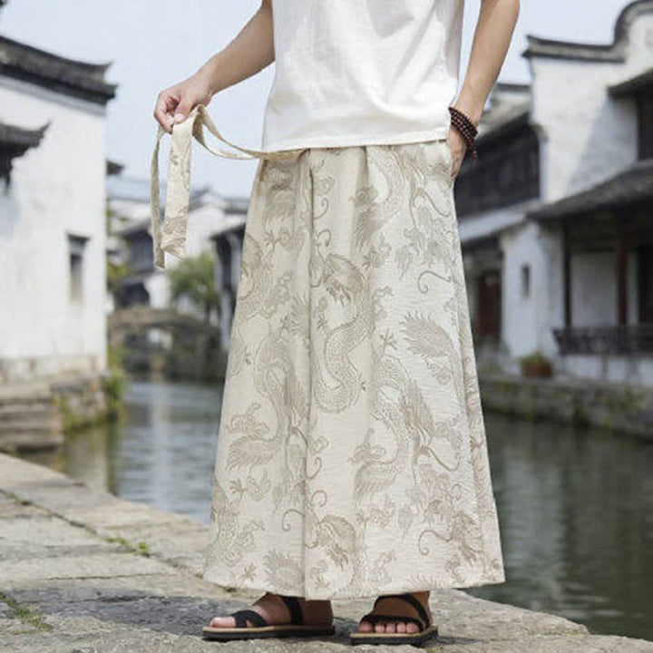 Buddha Stones Sommerliche Freizeithose im Tang-Stil mit Drachenmotiv und Kordelzug, Herrenhose mit weitem Bein - image 40