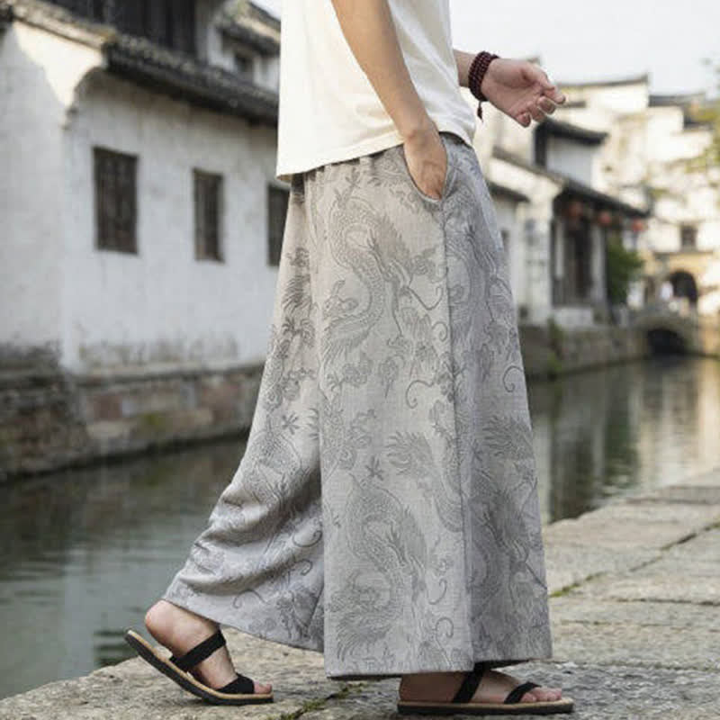Buddha Stones Sommerliche Freizeithose im Tang-Stil mit Drachenmotiv und Kordelzug, Herrenhose mit weitem Bein - image 28