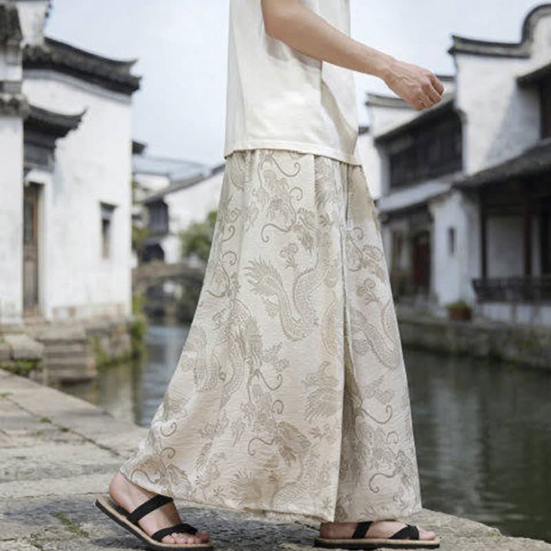 Buddha Stones Sommerliche Freizeithose im Tang-Stil mit Drachenmotiv und Kordelzug, Herrenhose mit weitem Bein - image 36