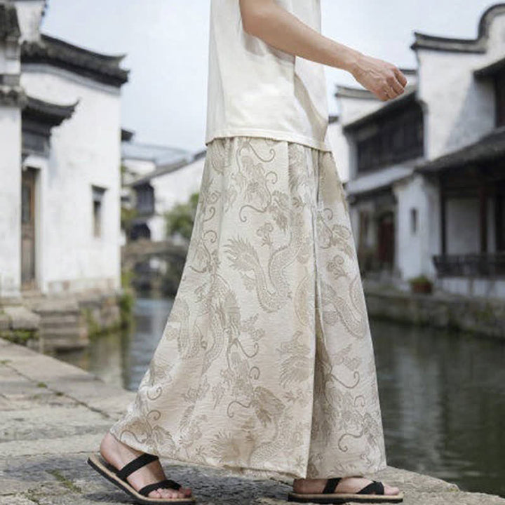 Buddha Stones Sommerliche Freizeithose im Tang-Stil mit Drachenmotiv und Kordelzug, Herrenhose mit weitem Bein - image 36