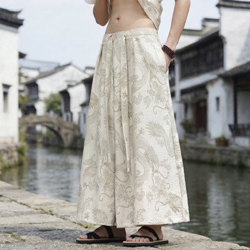 Buddha Stones Sommerliche Freizeithose im Tang-Stil mit Drachenmotiv und Kordelzug, Herrenhose mit weitem Bein - image 38
