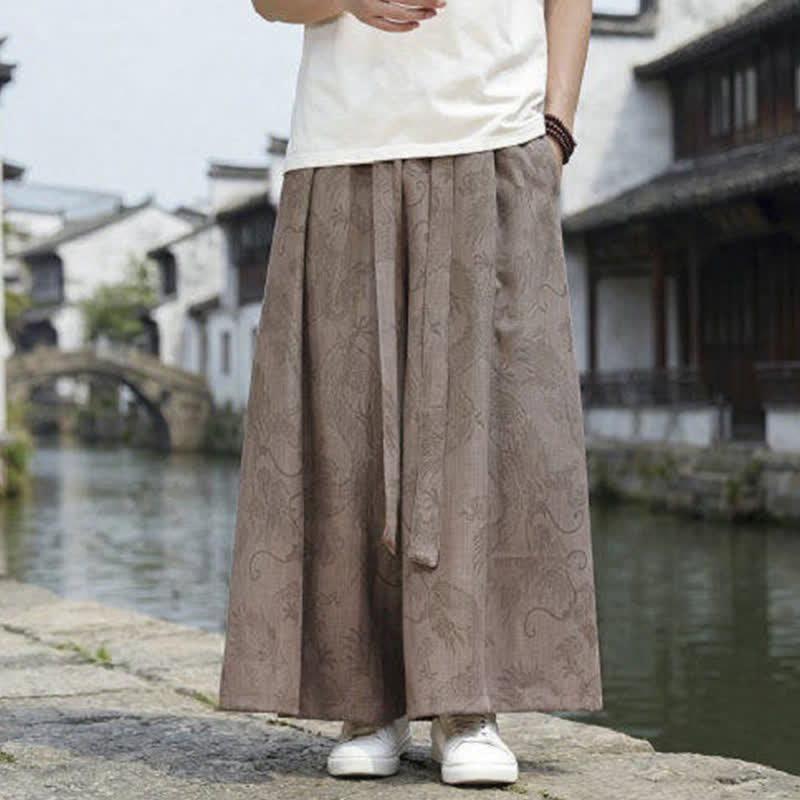 Buddha Stones Sommerliche Freizeithose im Tang-Stil mit Drachenmotiv und Kordelzug, Herrenhose mit weitem Bein - Bräunen - US/UK/AU46, EU56 (5XL) - image 17