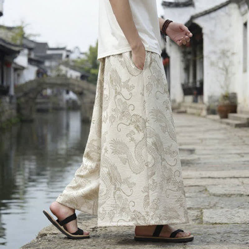 Buddha Stones Sommerliche Freizeithose im Tang-Stil mit Drachenmotiv und Kordelzug, Herrenhose mit weitem Bein - image 41