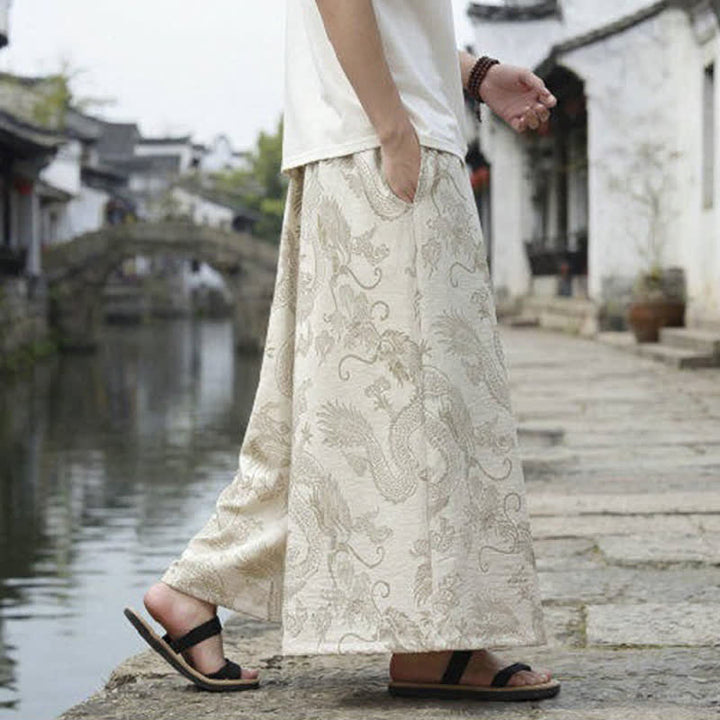 Buddha Stones Sommerliche Freizeithose im Tang-Stil mit Drachenmotiv und Kordelzug, Herrenhose mit weitem Bein - image 41