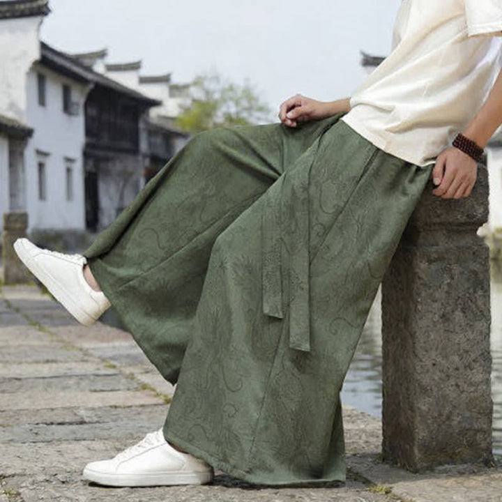 Buddha Stones Sommerliche Freizeithose im Tang-Stil mit Drachenmotiv und Kordelzug, Herrenhose mit weitem Bein - image 8