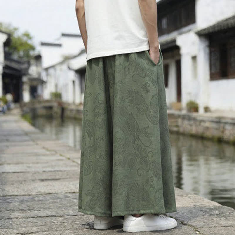 Buddha Stones Sommerliche Freizeithose im Tang-Stil mit Drachenmotiv und Kordelzug, Herrenhose mit weitem Bein - image 4
