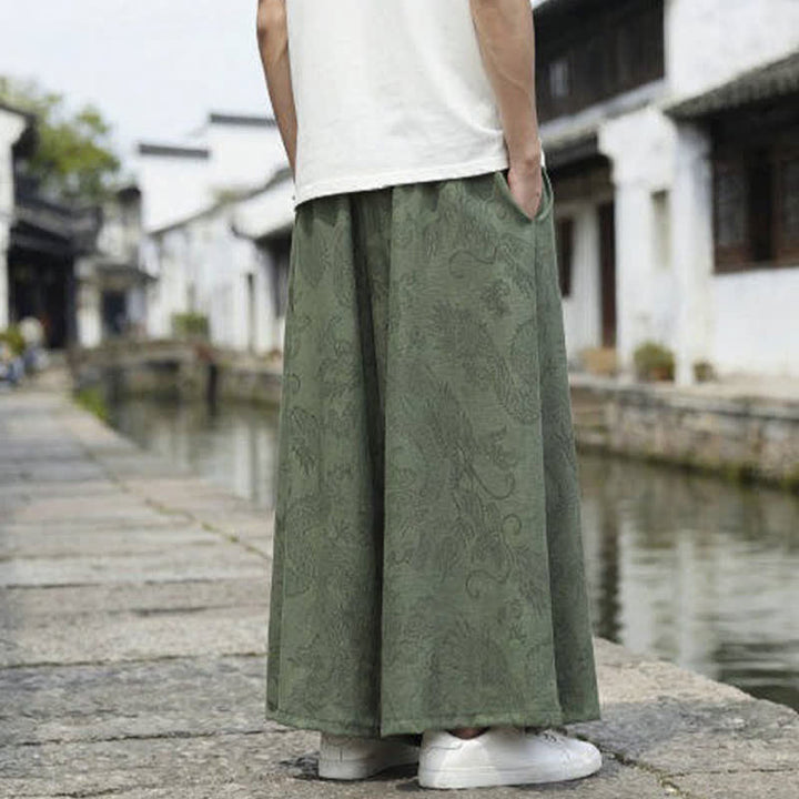 Buddha Stones Sommerliche Freizeithose im Tang-Stil mit Drachenmotiv und Kordelzug, Herrenhose mit weitem Bein - image 4