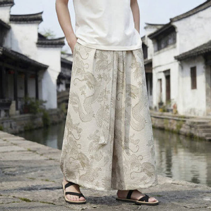 Buddha Stones Sommerliche Freizeithose im Tang-Stil mit Drachenmotiv und Kordelzug, Herrenhose mit weitem Bein - image 39