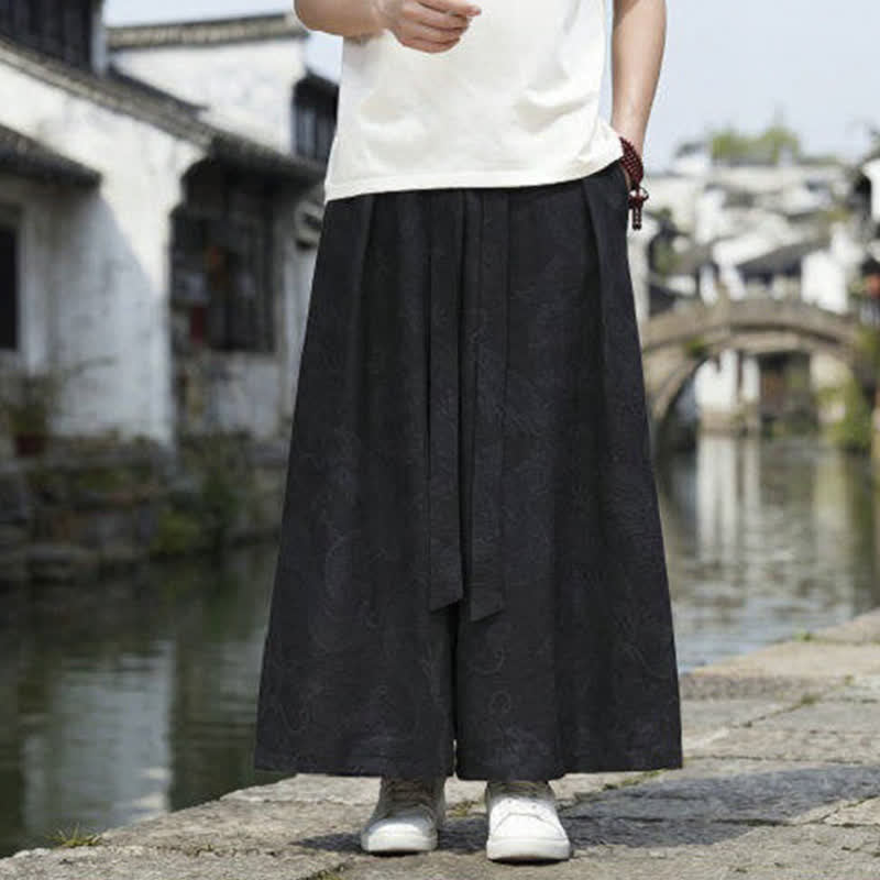 Buddha Stones Sommerliche Freizeithose im Tang-Stil mit Drachenmotiv und Kordelzug, Herrenhose mit weitem Bein - Schwarz - US/UK/AU46, EU56 (5XL) - image 9