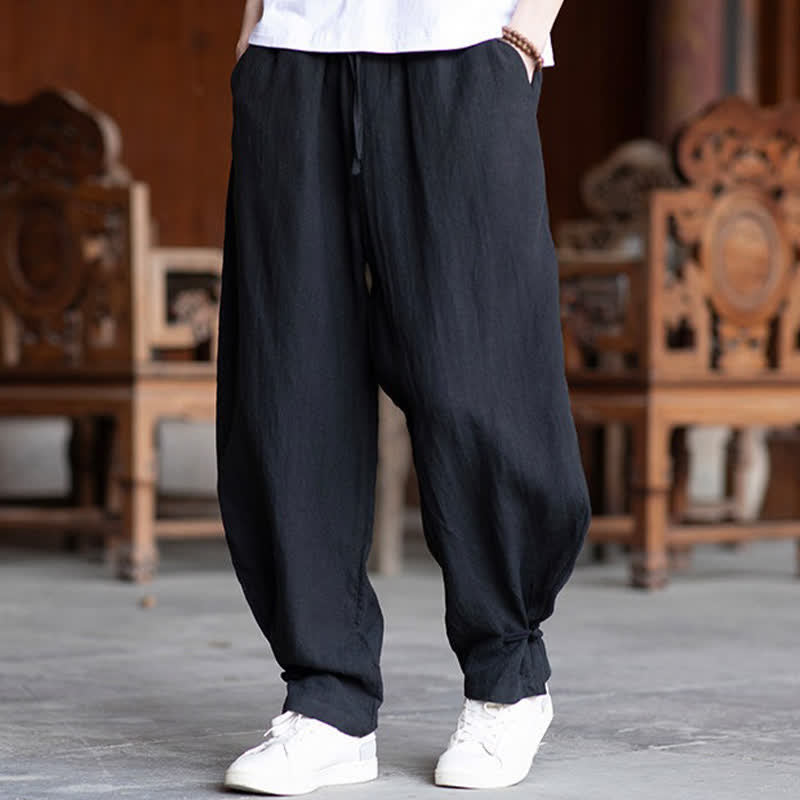 Buddha Stones Lässige Vintage-Sommerhose mit Kordelzug und elastischem Bund, einfarbig, knöchellang, Herrenhose, schmal zulaufend - Schwarz - US/ UK/AU46, EU56 (5XL) - image 11