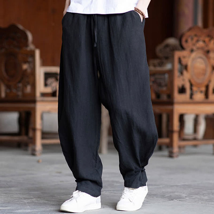Buddha Stones Lässige Vintage-Sommerhose mit Kordelzug und elastischem Bund, einfarbig, knöchellang, Herrenhose, schmal zulaufend - Schwarz - US/ UK/AU46, EU56 (5XL) - image 11