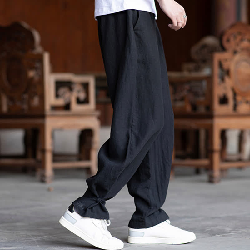 Buddha Stones Lässige Vintage-Sommerhose mit Kordelzug und elastischem Bund, einfarbig, knöchellang, Herrenhose, schmal zulaufend - image 14