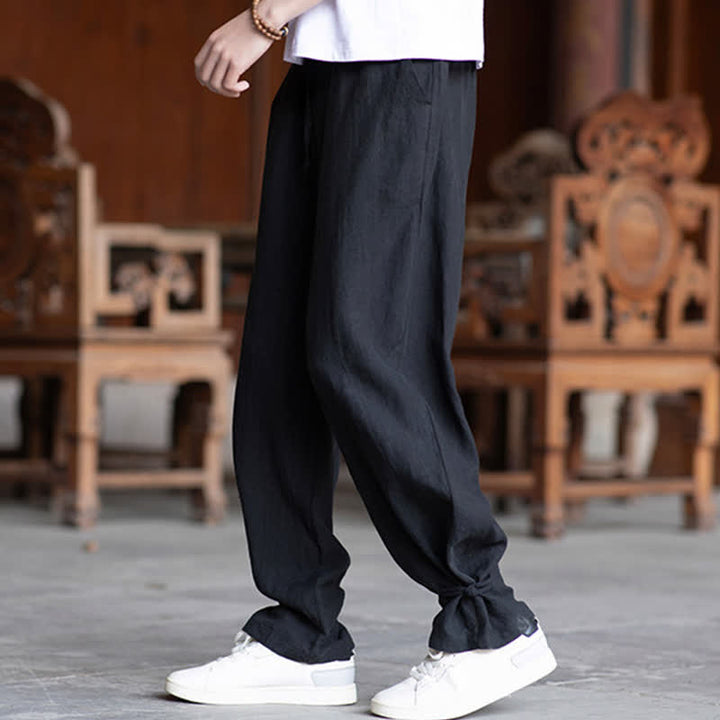 Buddha Stones Lässige Vintage-Sommerhose mit Kordelzug und elastischem Bund, einfarbig, knöchellang, Herrenhose, schmal zulaufend - image 17