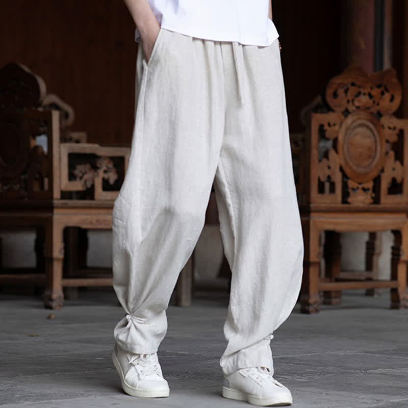 Buddha Stones Lässige Vintage-Sommerhose mit Kordelzug und elastischem Bund, einfarbig, knöchellang, Herrenhose, schmal zulaufend - image 4