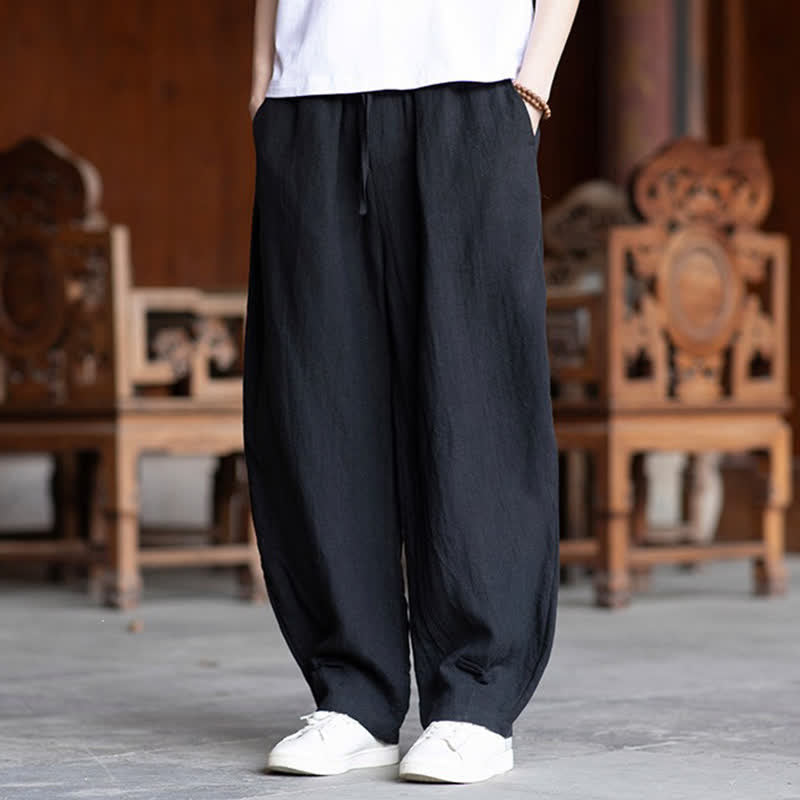 Buddha Stones Lässige Vintage-Sommerhose mit Kordelzug und elastischem Bund, einfarbig, knöchellang, Herrenhose, schmal zulaufend - image 12