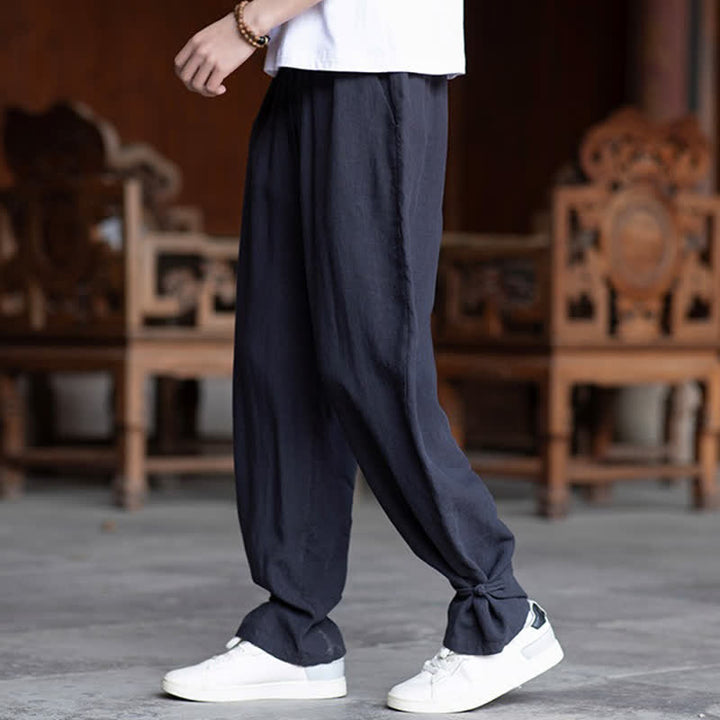 Buddha Stones Lässige Vintage-Sommerhose mit Kordelzug und elastischem Bund, einfarbig, knöchellang, Herrenhose, schmal zulaufend - image 23
