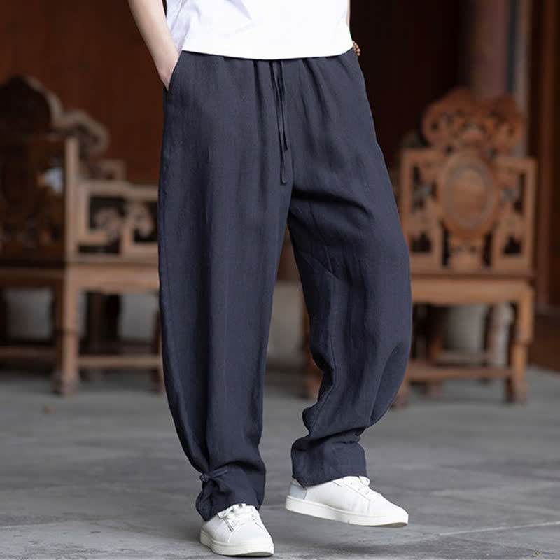 Buddha Stones Lässige Vintage-Sommerhose mit Kordelzug und elastischem Bund, einfarbig, knöchellang, Herrenhose, schmal zulaufend - image 28