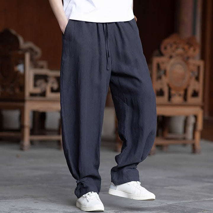 Buddha Stones Lässige Vintage-Sommerhose mit Kordelzug und elastischem Bund, einfarbig, knöchellang, Herrenhose, schmal zulaufend - image 28