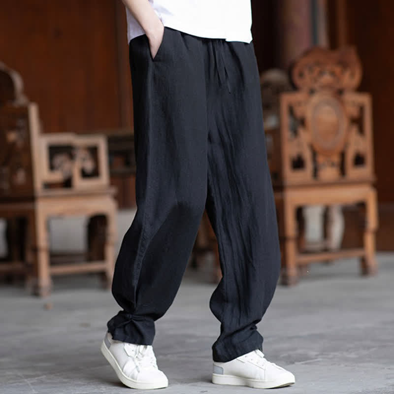 Buddha Stones Lässige Vintage-Sommerhose mit Kordelzug und elastischem Bund, einfarbig, knöchellang, Herrenhose, schmal zulaufend - image 13