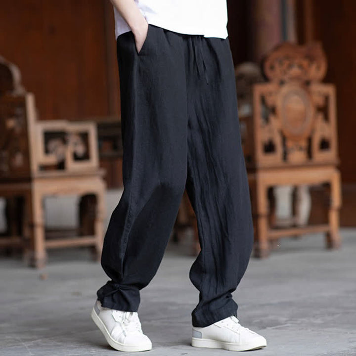 Buddha Stones Lässige Vintage-Sommerhose mit Kordelzug und elastischem Bund, einfarbig, knöchellang, Herrenhose, schmal zulaufend - image 13
