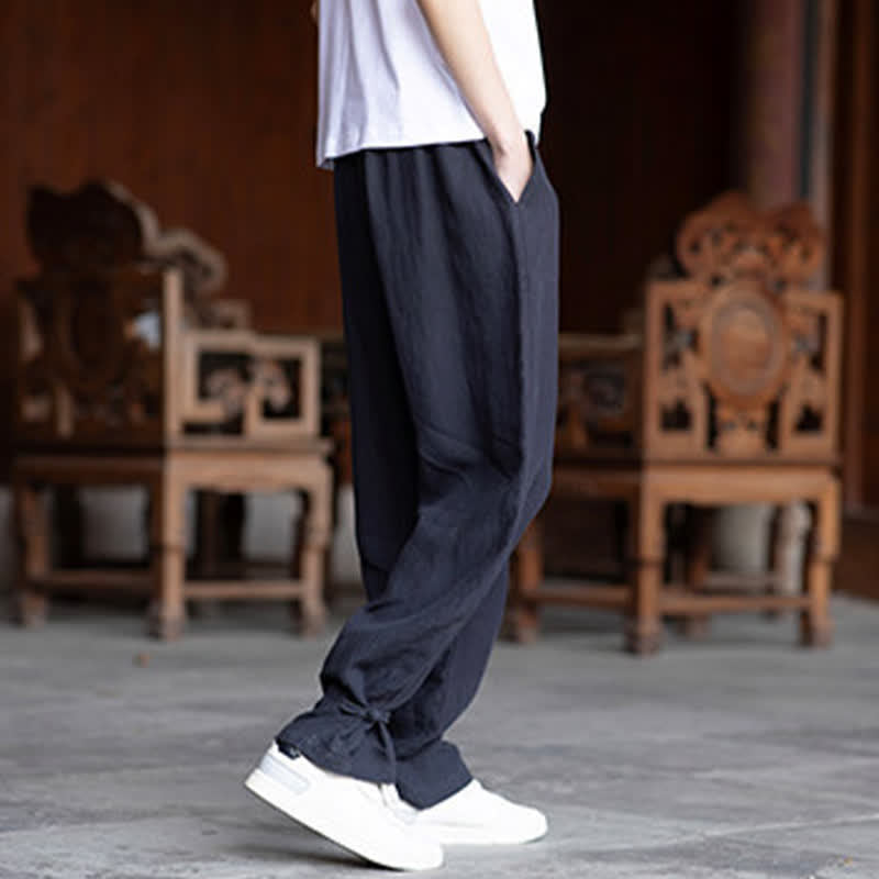 Buddha Stones Lässige Vintage-Sommerhose mit Kordelzug und elastischem Bund, einfarbig, knöchellang, Herrenhose, schmal zulaufend - image 24