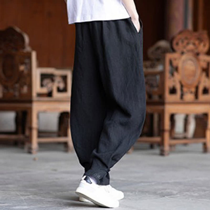 Buddha Stones Lässige Vintage-Sommerhose mit Kordelzug und elastischem Bund, einfarbig, knöchellang, Herrenhose, schmal zulaufend - image 15