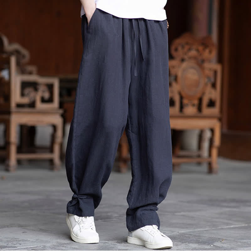 Buddha Stones Lässige Vintage-Sommerhose mit Kordelzug und elastischem Bund, einfarbig, knöchellang, Herrenhose, schmal zulaufend - image 21
