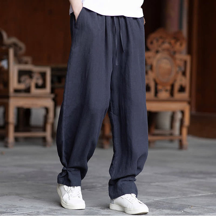 Buddha Stones Lässige Vintage-Sommerhose mit Kordelzug und elastischem Bund, einfarbig, knöchellang, Herrenhose, schmal zulaufend - image 21