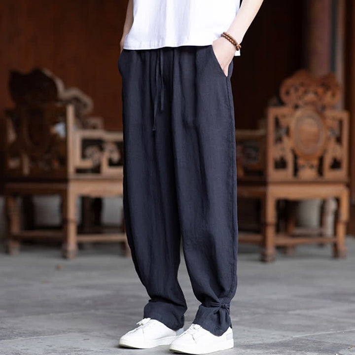 Buddha Stones Lässige Vintage-Sommerhose mit Kordelzug und elastischem Bund, einfarbig, knöchellang, Herrenhose, schmal zulaufend - image 27