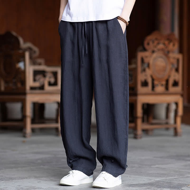 Buddha Stones Lässige Vintage-Sommerhose mit Kordelzug und elastischem Bund, einfarbig, knöchellang, Herrenhose, schmal zulaufend - image 26