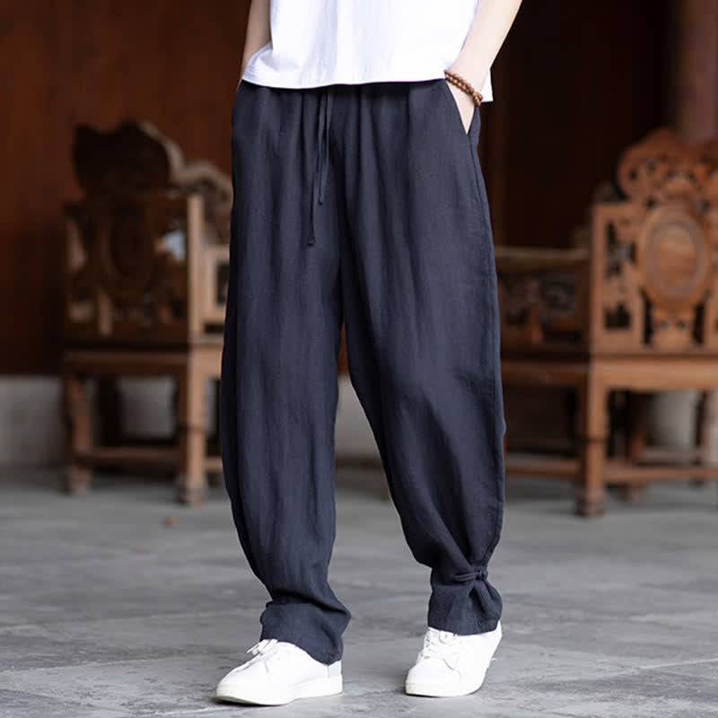 Buddha Stones Lässige Vintage-Sommerhose mit Kordelzug und elastischem Bund, einfarbig, knöchellang, Herrenhose, schmal zulaufend - Mitternachtsblau - US/ UK/AU46, EU56 (5XL) - image 20