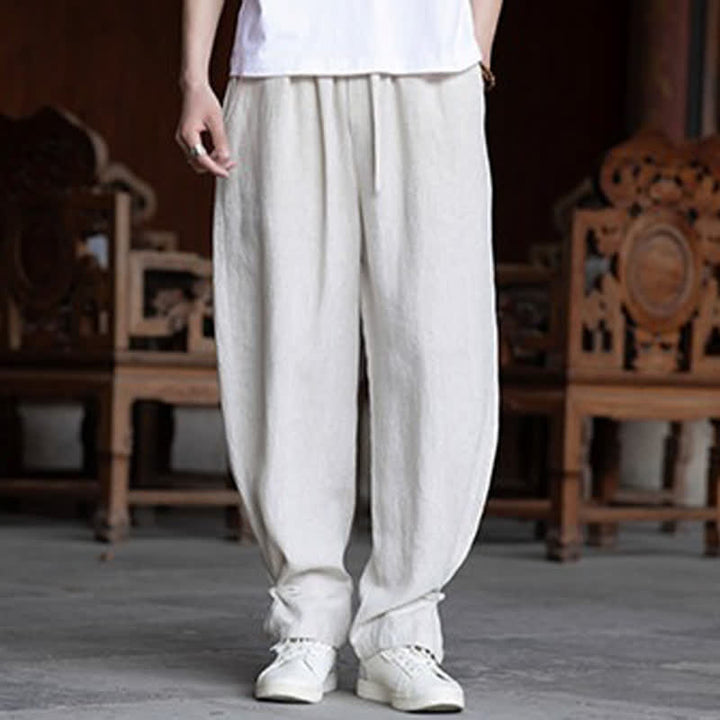 Buddha Stones Lässige Vintage-Sommerhose mit Kordelzug und elastischem Bund, einfarbig, knöchellang, Herrenhose, schmal zulaufend - image 5