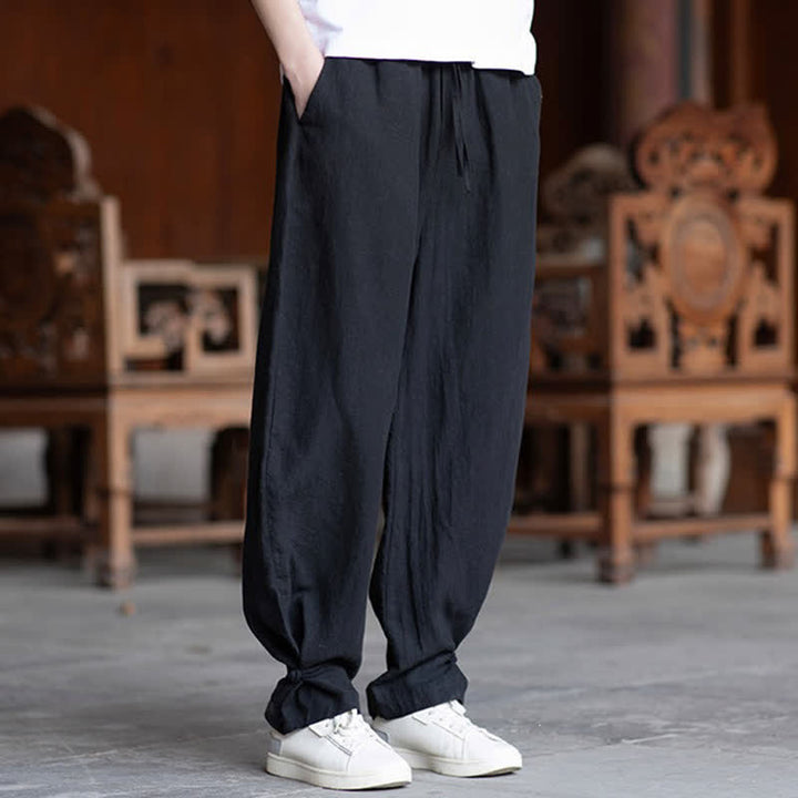Buddha Stones Lässige Vintage-Sommerhose mit Kordelzug und elastischem Bund, einfarbig, knöchellang, Herrenhose, schmal zulaufend - image 16