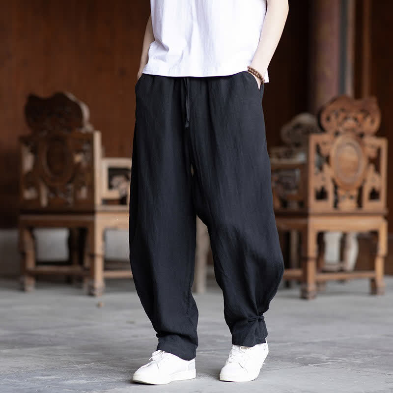 Buddha Stones Lässige Vintage-Sommerhose mit Kordelzug und elastischem Bund, einfarbig, knöchellang, Herrenhose, schmal zulaufend - image 25