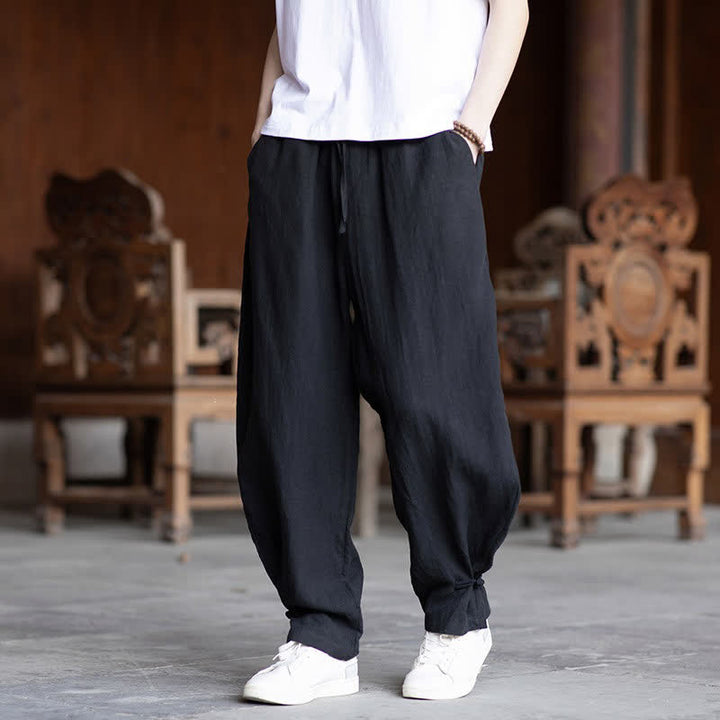 Buddha Stones Lässige Vintage-Sommerhose mit Kordelzug und elastischem Bund, einfarbig, knöchellang, Herrenhose, schmal zulaufend - image 25