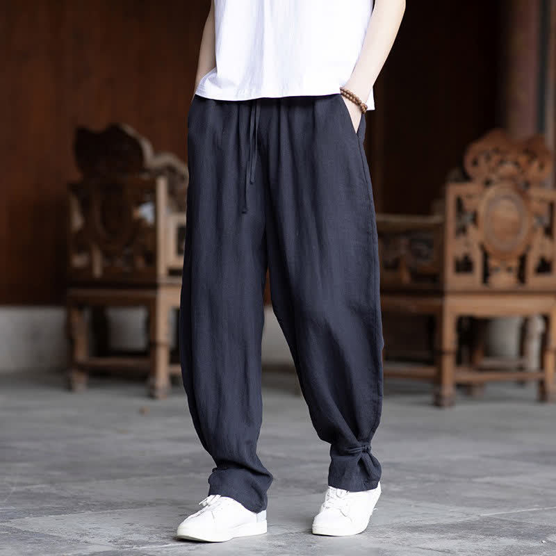 Buddha Stones Lässige Vintage-Sommerhose mit Kordelzug und elastischem Bund, einfarbig, knöchellang, Herrenhose, schmal zulaufend - image 22