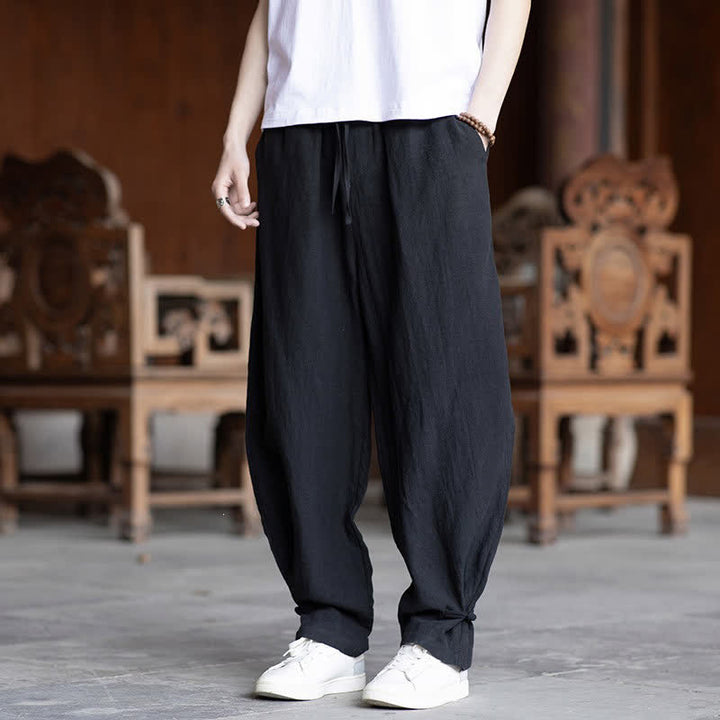 Buddha Stones Lässige Vintage-Sommerhose mit Kordelzug und elastischem Bund, einfarbig, knöchellang, Herrenhose, schmal zulaufend - image 19