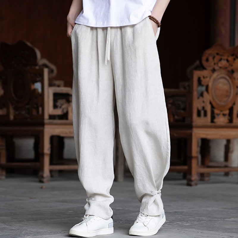 Buddha Stones Lässige Vintage-Sommerhose mit Kordelzug und elastischem Bund, einfarbig, knöchellang, Herrenhose, schmal zulaufend - image 6