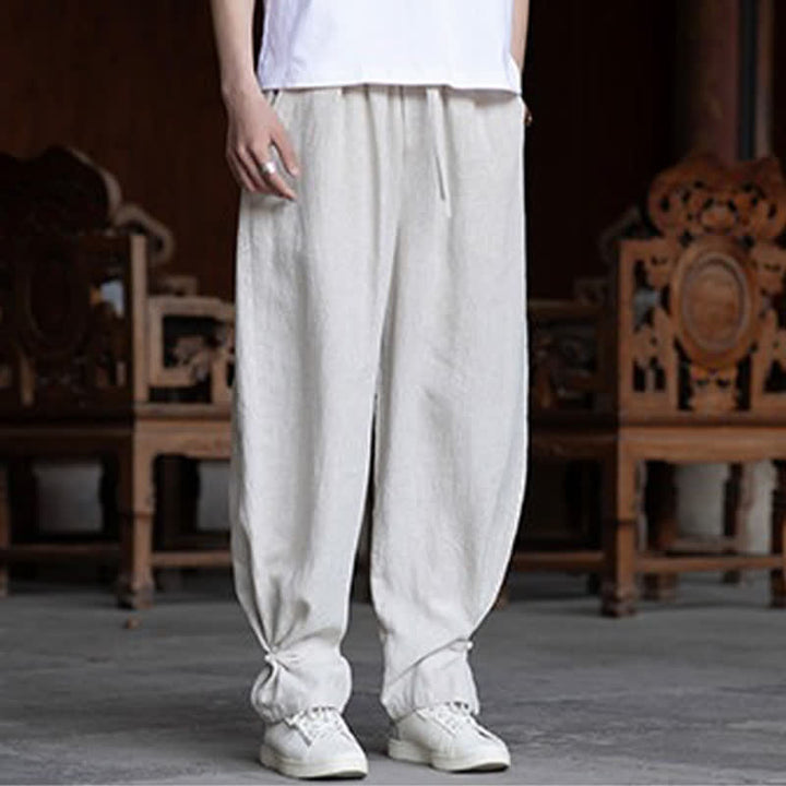 Buddha Stones Lässige Vintage-Sommerhose mit Kordelzug und elastischem Bund, einfarbig, knöchellang, Herrenhose, schmal zulaufend - image 1