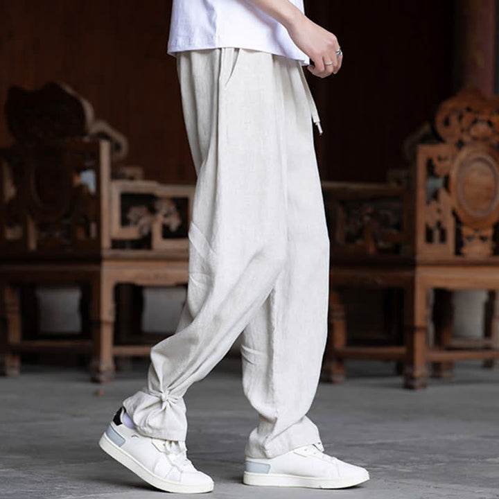 Buddha Stones Lässige Vintage-Sommerhose mit Kordelzug und elastischem Bund, einfarbig, knöchellang, Herrenhose, schmal zulaufend - image 3