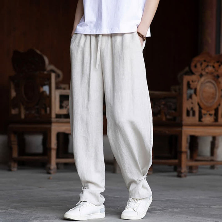 Buddha Stones Lässige Vintage-Sommerhose mit Kordelzug und elastischem Bund, einfarbig, knöchellang, Herrenhose, schmal zulaufend - image 2
