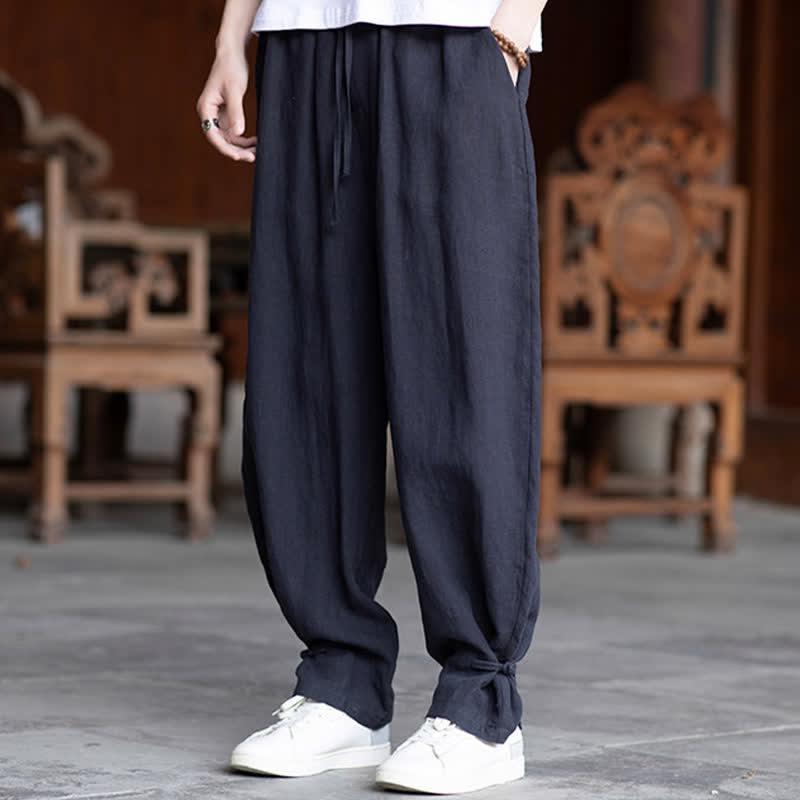 Buddha Stones Lässige Vintage-Sommerhose mit Kordelzug und elastischem Bund, einfarbig, knöchellang, Herrenhose, schmal zulaufend - image 29